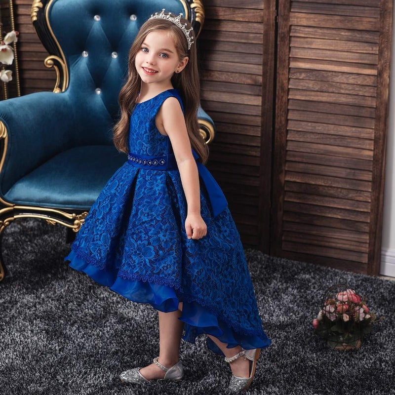 HIHCBF Flower Girls High Low Lace Dress Princess Wedding Pageant Birthday Christmas Party Formal Evening Dance Ball Gown Royal Blue 4-5T - Image 4